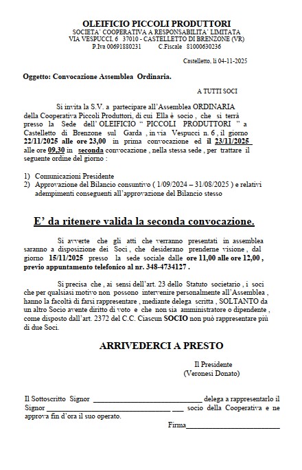 lettera di convocazione all'assemblea